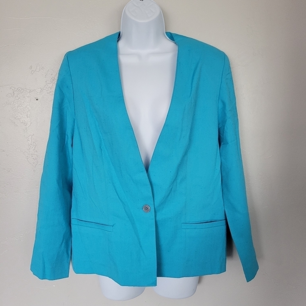 Pykettes Vintage Women's 12 Bright Blue Blazer One Button Spring Summer Preppy - Picture 1 of 6